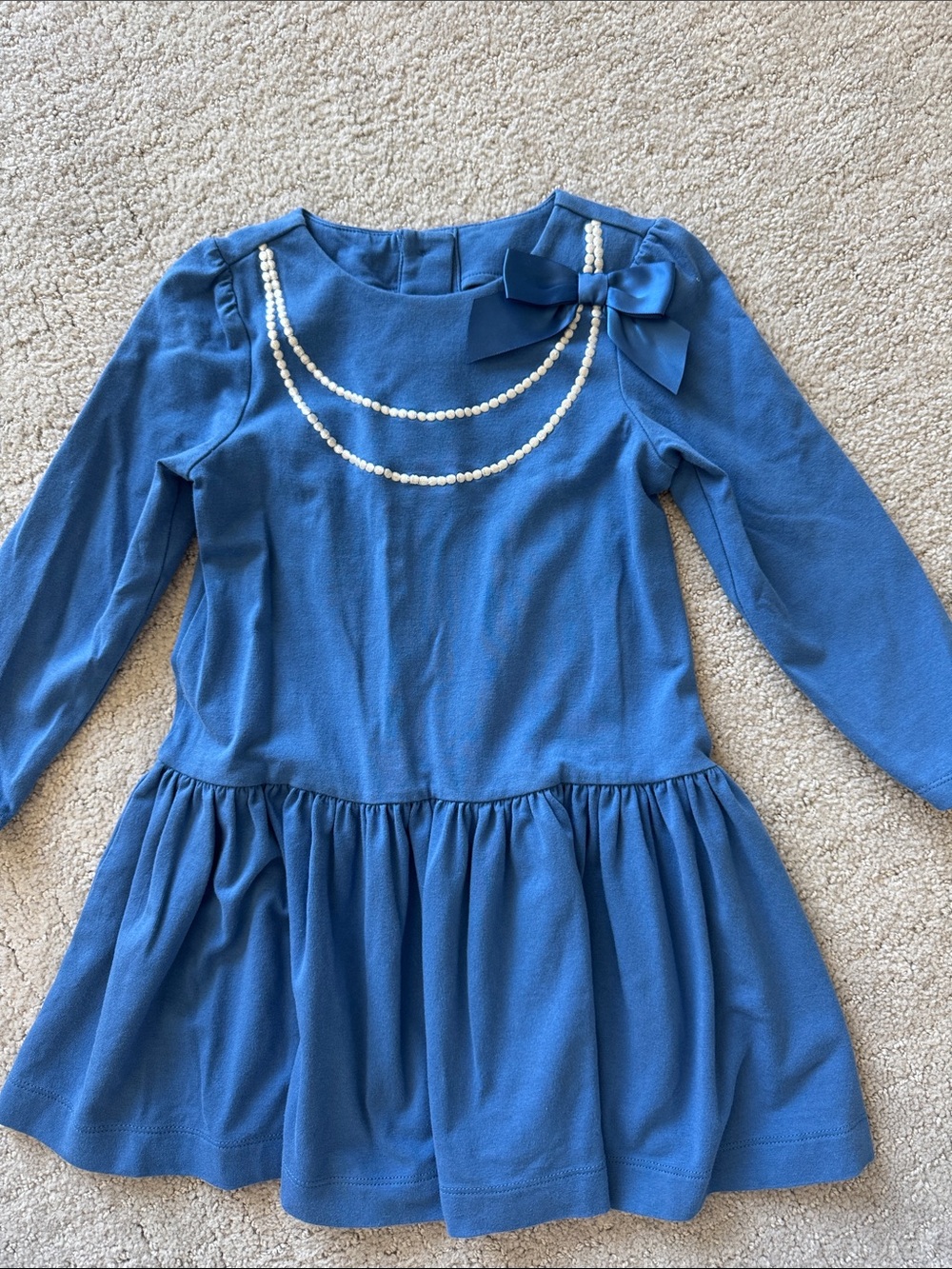 3T, Janie and Jack Blue Long-Sleeve Bow & Faux Pearl Dress